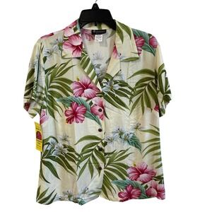 Puanani Made in Hawaii Floral Tropical Rayon Button Up Aloha Shirt NWT‎ Large